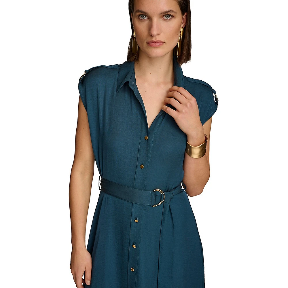 Belted Epaulette Shirt Dress