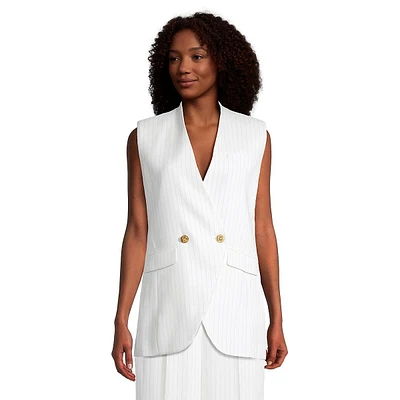 Sleeveless Pintriped Longline Suit Vest