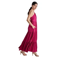 Pleated & Tiered Halter Maxi Dress