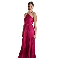 Pleated & Tiered Halter Maxi Dress