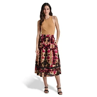 Embellished Printed Voile A-Line Skirt