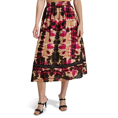 Embellished Printed Voile A-Line Skirt