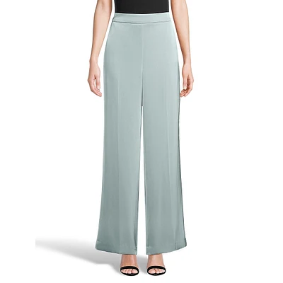 Satin Wide-Leg Side-Zip Trousers