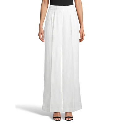 Pinstriped Pleated Wide-Leg Trousers