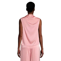 Draped Sleeveless Satin Top