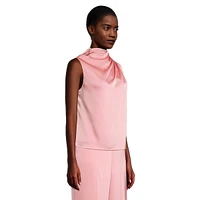 Draped Sleeveless Satin Top