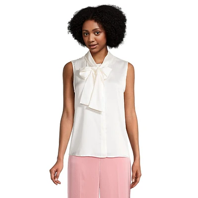 Sleeveless Tie-Neck Blouse