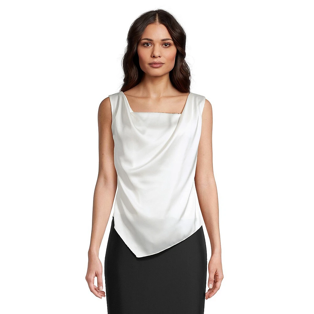 Sleeveless Squareneck Draped Satin Top