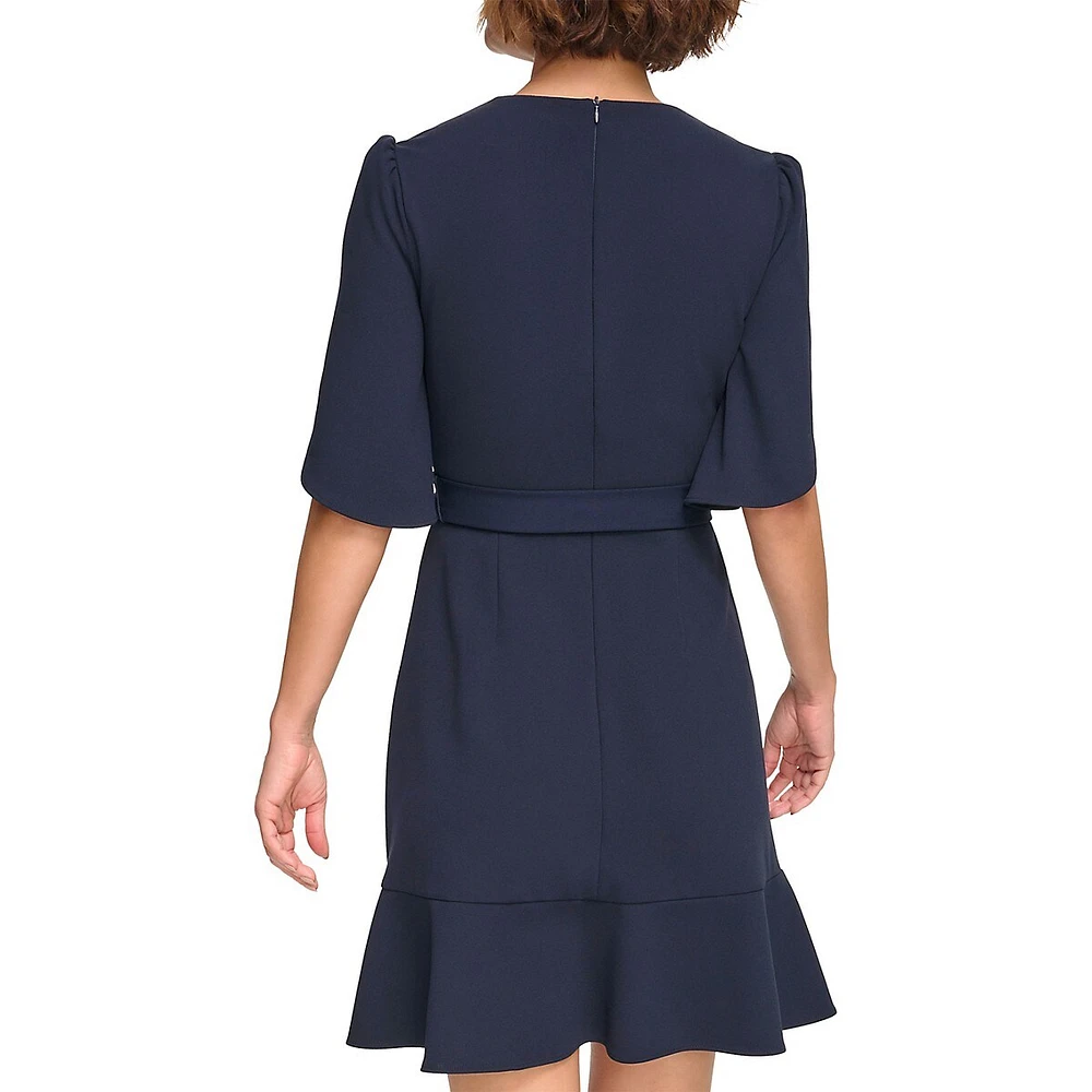 Tulip-Sleeve Faux Wrap Dress