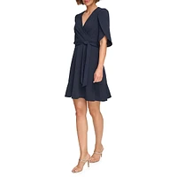 Tulip-Sleeve Faux Wrap Dress