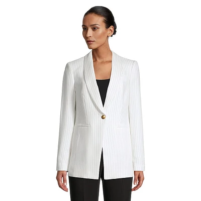 Shawl-Collar Pinstriped Blazer