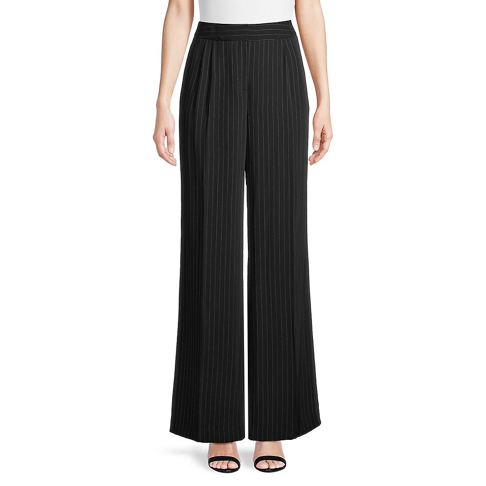 Pinstriped Wide-Leg Trousers