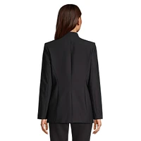 Collarless Button-Sleeve-Trim Blazer