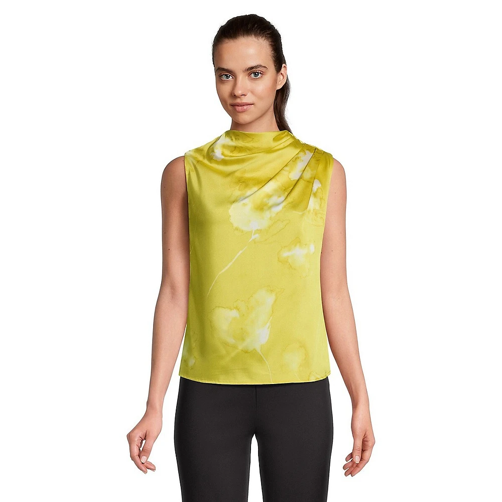 Draped Sleeveless Watercolour-Print Top