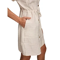 Short-Sleeve Drawstring Mini Shirtdress