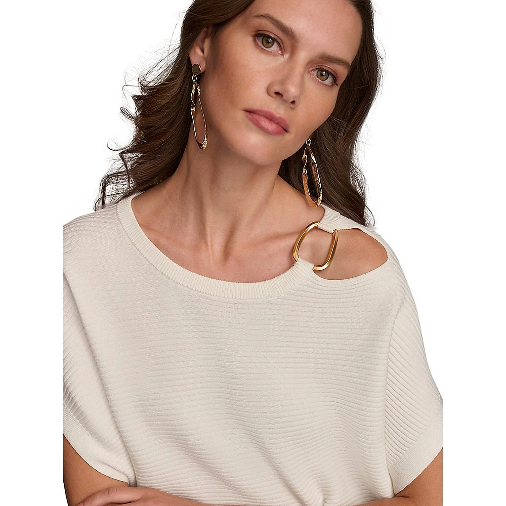 Dolman Keyhole Hardware Knit Top