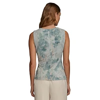 Sleeveless Printed Gathered Hardware Top