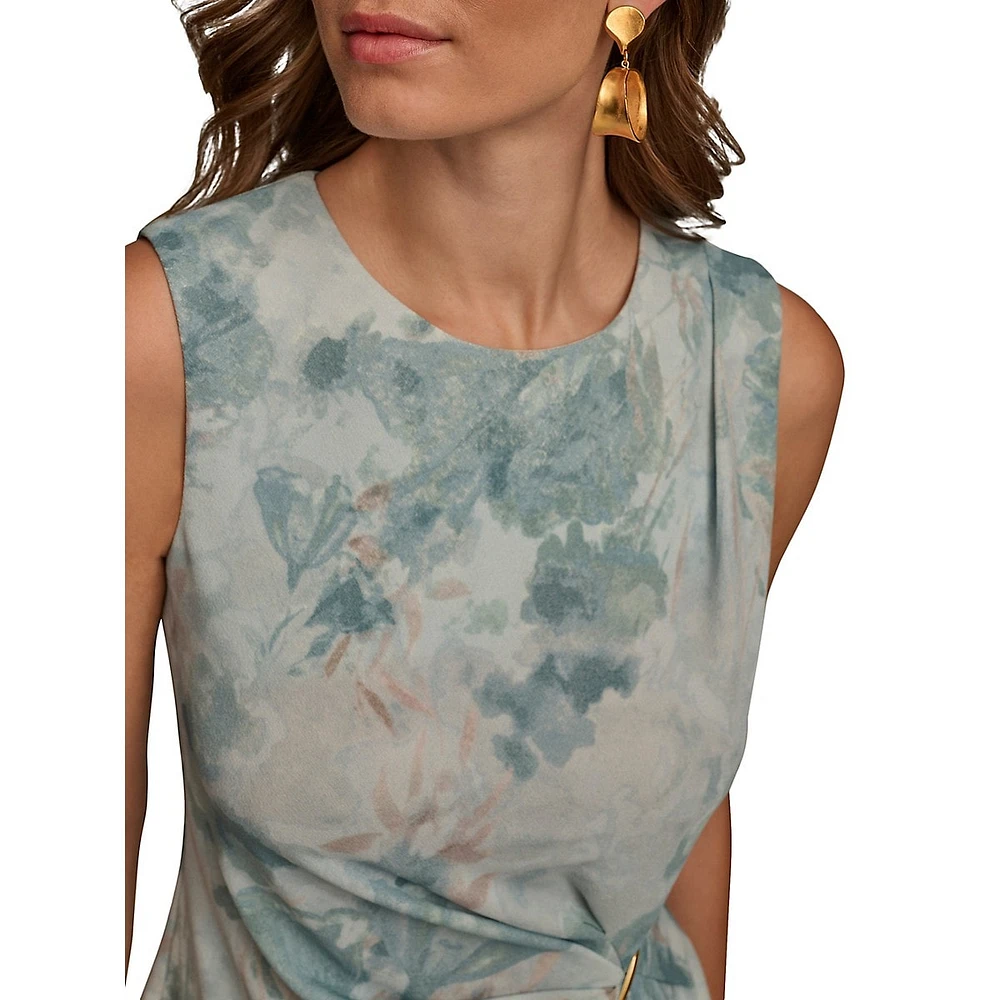 Sleeveless Printed Gathered Hardware Top