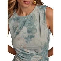 Sleeveless Printed Gathered Hardware Top