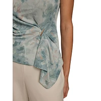 Sleeveless Printed Gathered Hardware Top