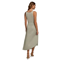 Sleeveless Asymmetrical-Hem Midi Dress