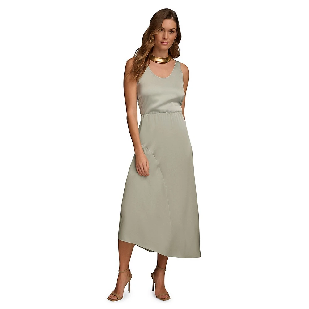 Sleeveless Asymmetrical-Hem Midi Dress