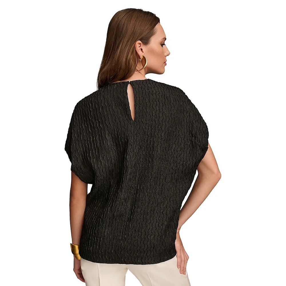 V-Wire Textured Cap-Sleeve Top