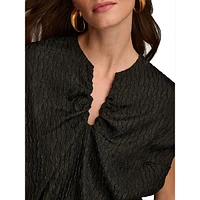V-Wire Textured Cap-Sleeve Top
