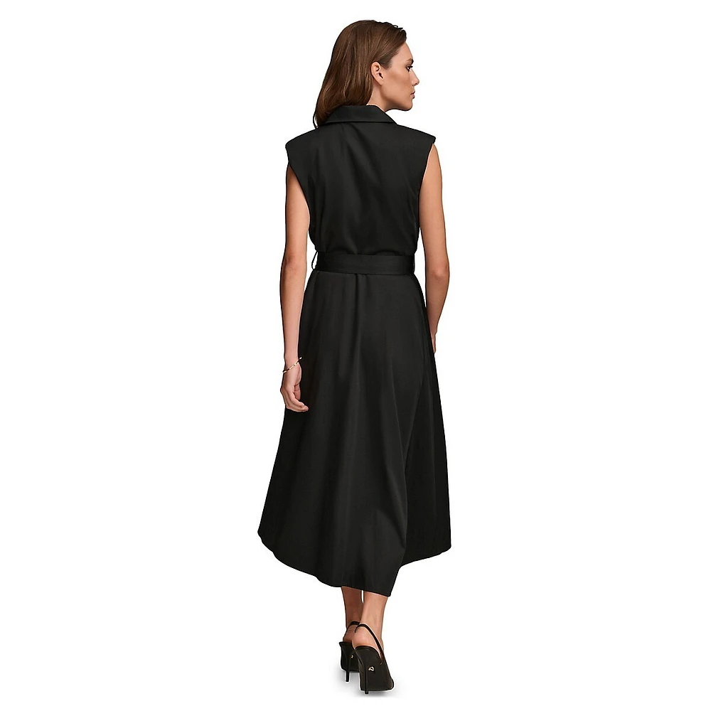 Sleeveless Notch-Collar Wrap Midi Dress