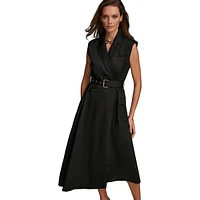 Sleeveless Notch-Collar Wrap Midi Dress