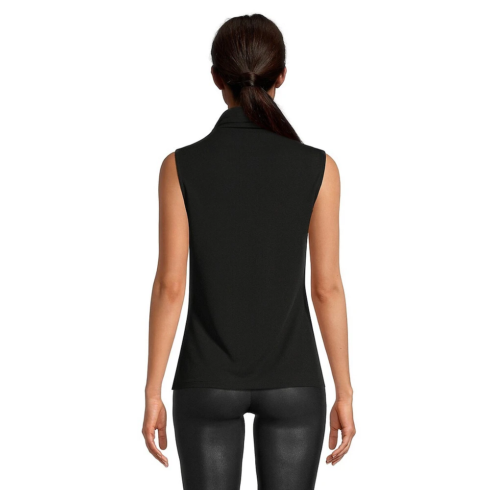 Sleeveless Gathered Mockneck Top