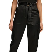 Pantalon cargo court en satin à taille haute