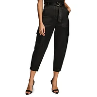 High-Waist Cropped Satin Cargo Pants