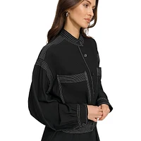 Contrast-Stitch Button Jacket