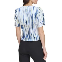 Printed V-Neck Ruched Blouse