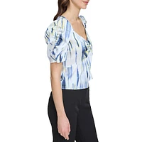 Printed V-Neck Ruched Blouse