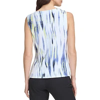 Sleeveless Printed Hacci Faux Wrap Top