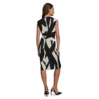 Printed Sleeveless Gathered-Waist Sheath Dress