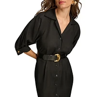 Linen-Blend Belted Short Shirtdress