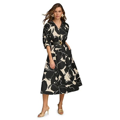 Belted Midi Fit-&-Flare Shirtdress