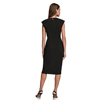 V-Neck Cap-Sleeve Ruched Sheath Dress