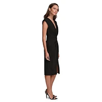 V-Neck Cap-Sleeve Ruched Sheath Dress