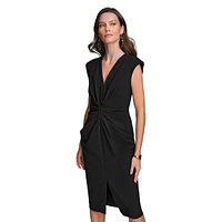 V-Neck Cap-Sleeve Ruched Sheath Dress