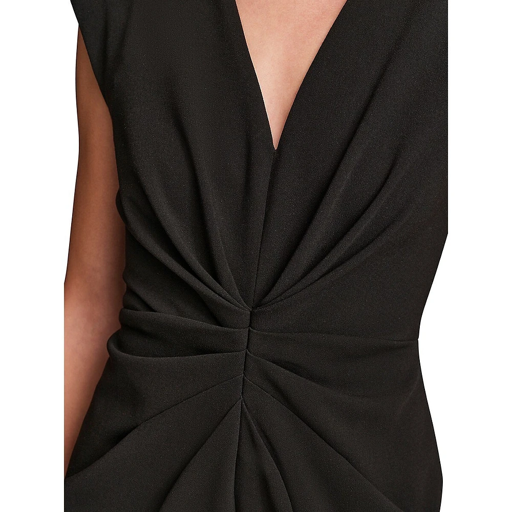 V-Neck Cap-Sleeve Ruched Sheath Dress