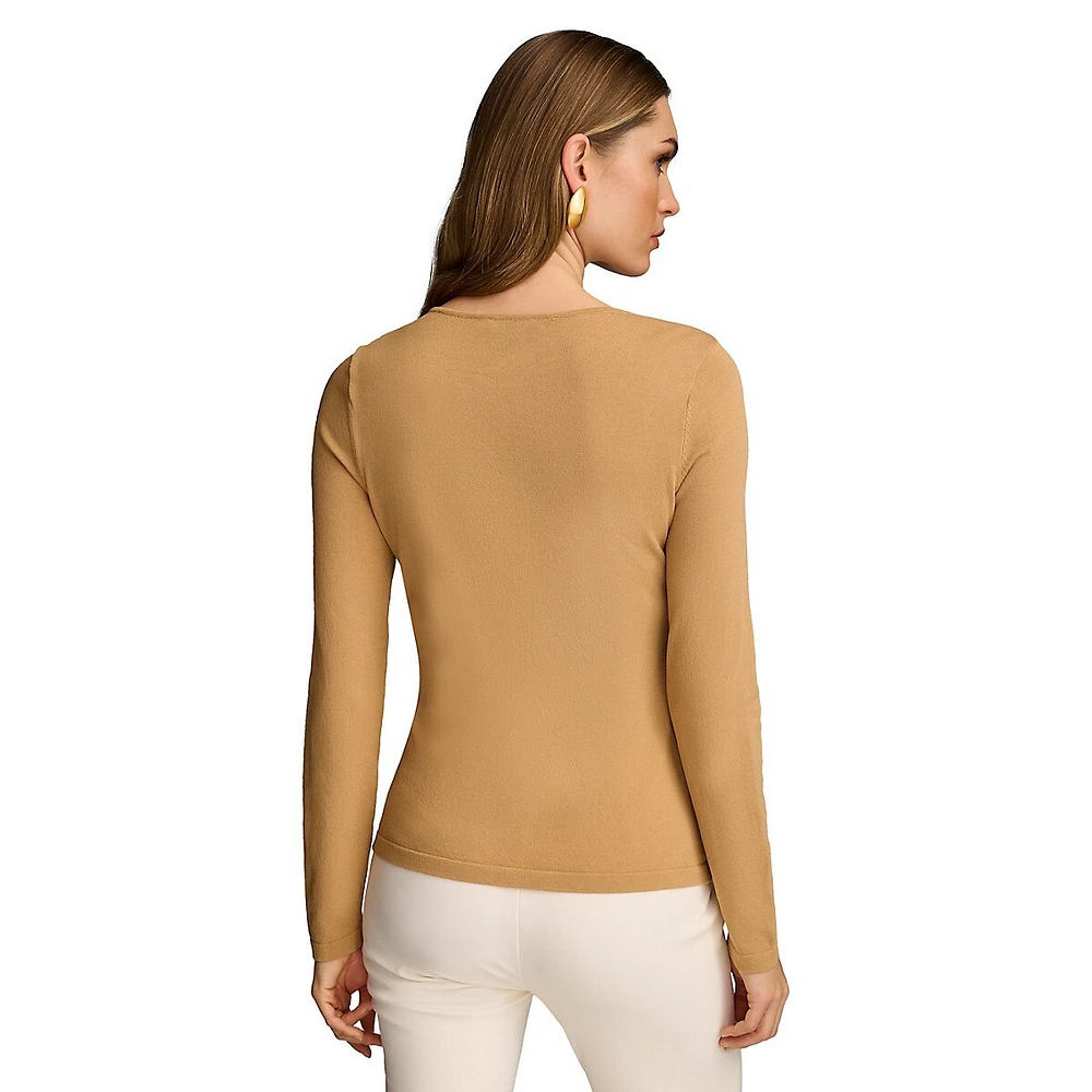 Gathered Keyhole Long-Sleeve Top