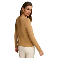 Gathered Keyhole Long-Sleeve Top