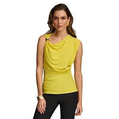 Ruched Gathered Sleeveless Hardware Top