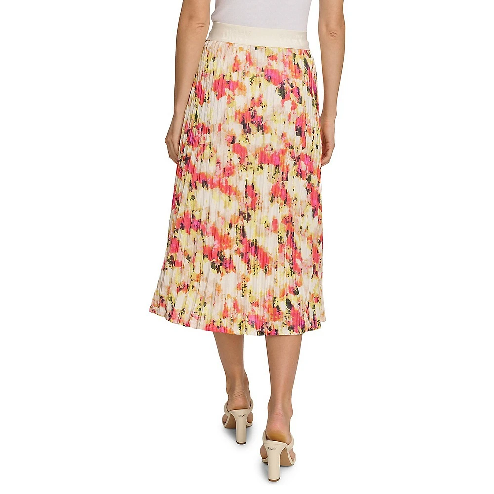 Printed Hacci Pleated Midi Skirt