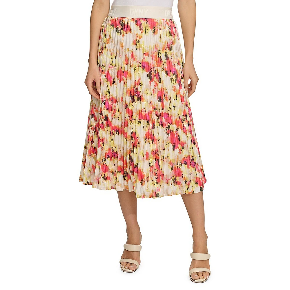 Printed Hacci Pleated Midi Skirt