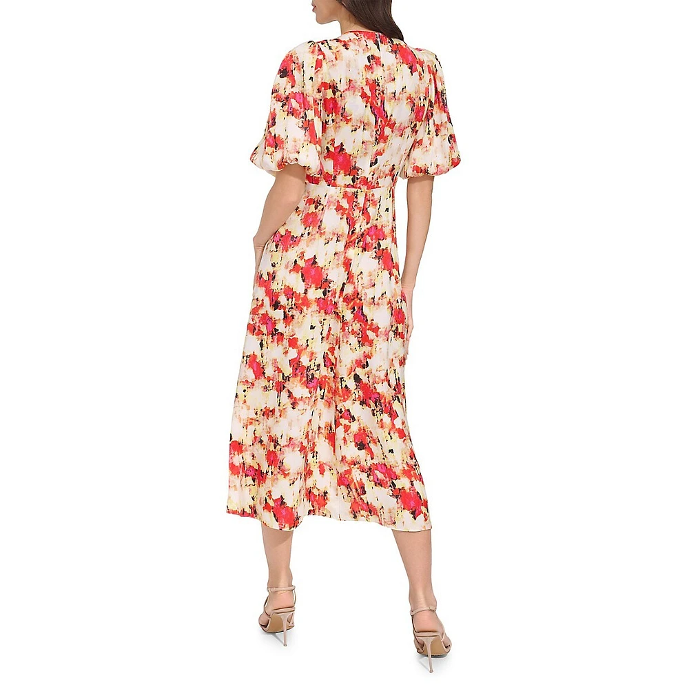 Twist-Knot Print Satin Midi Dress